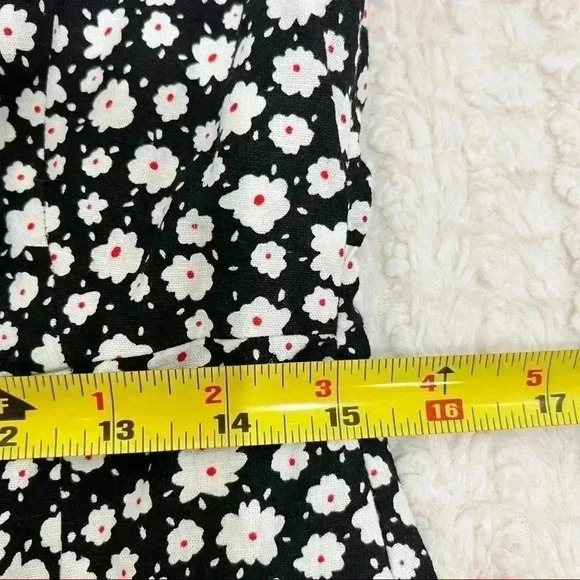 ZARA Black White Daisy Micro Floral Flower Print Linen Blend Midi Dress Sz L - Picture 14 of 15